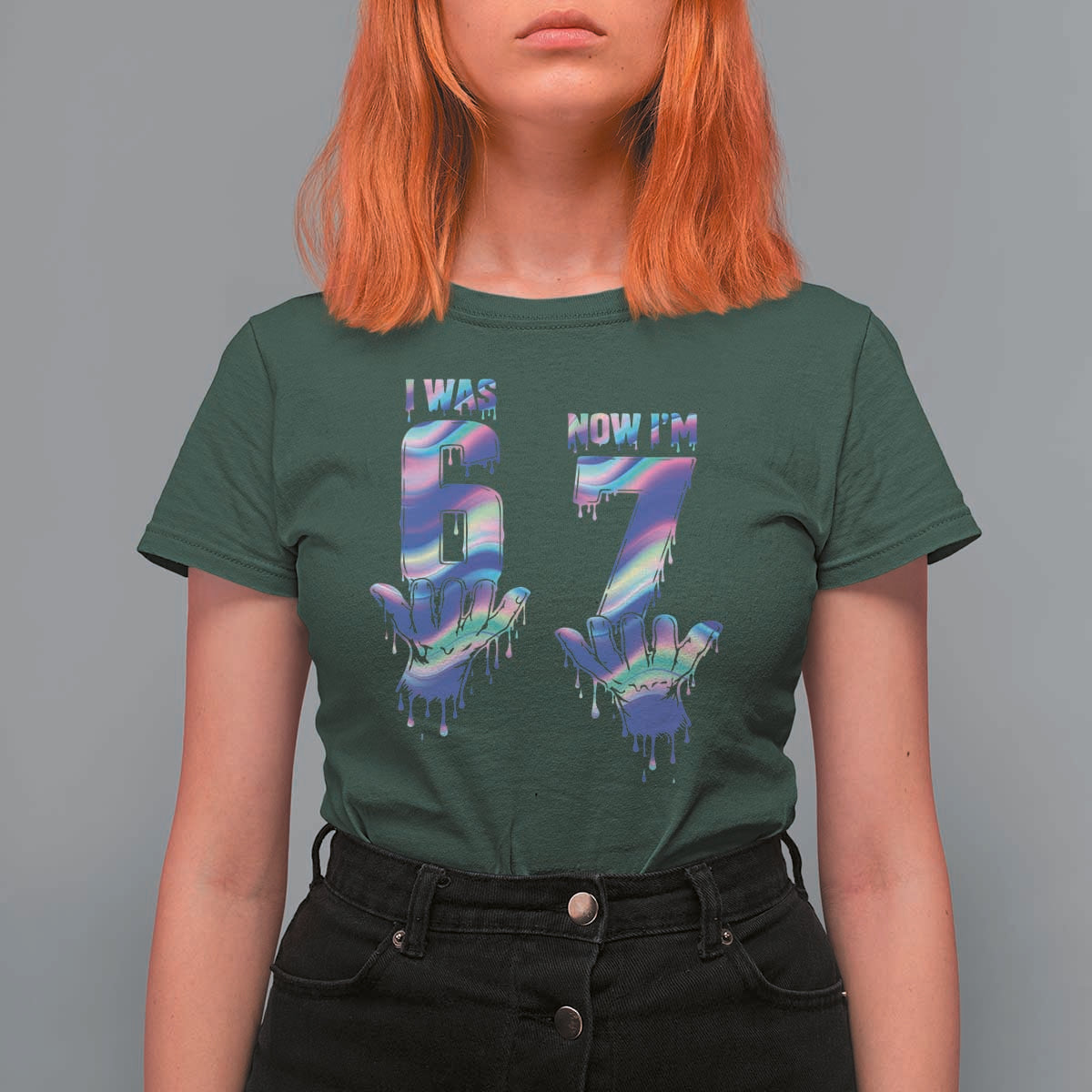 Funny I Was 6 Now I Am 7 T Shirt For Women Iridescent Effect Printed Kids Birthday - Wonder Print Shop