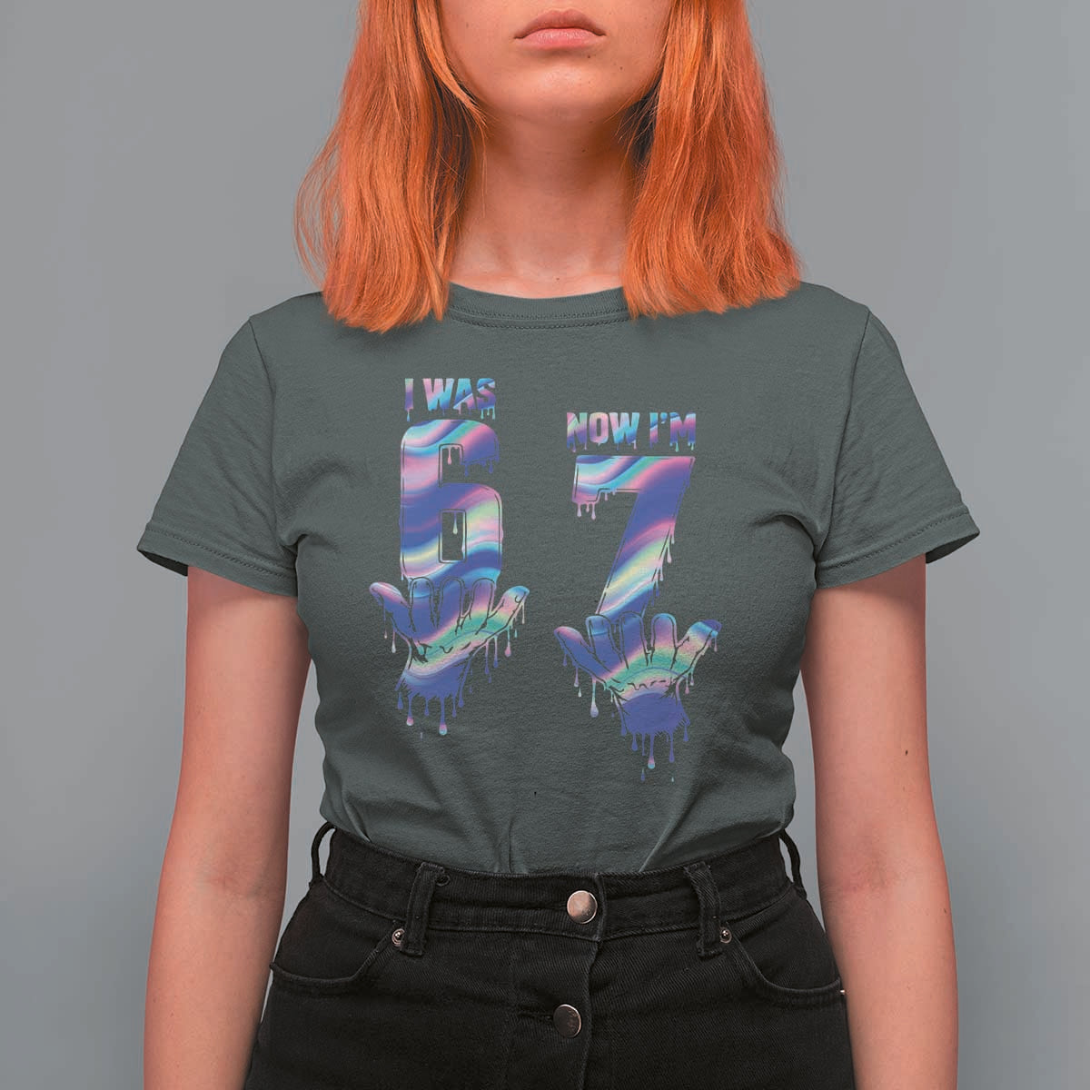 Funny I Was 6 Now I Am 7 T Shirt For Women Iridescent Effect Printed Kids Birthday - Wonder Print Shop
