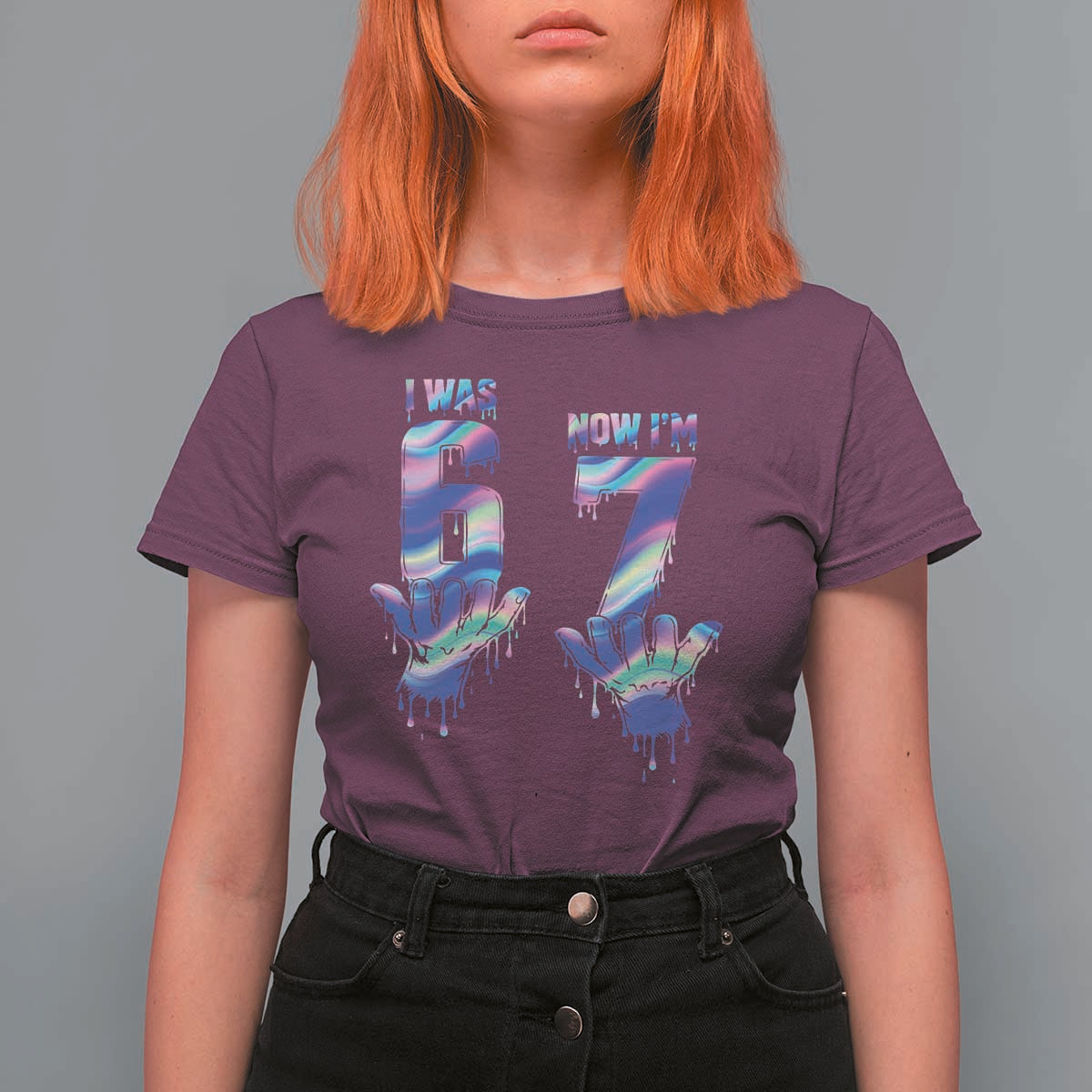 Funny I Was 6 Now I Am 7 T Shirt For Women Iridescent Effect Printed Kids Birthday - Wonder Print Shop