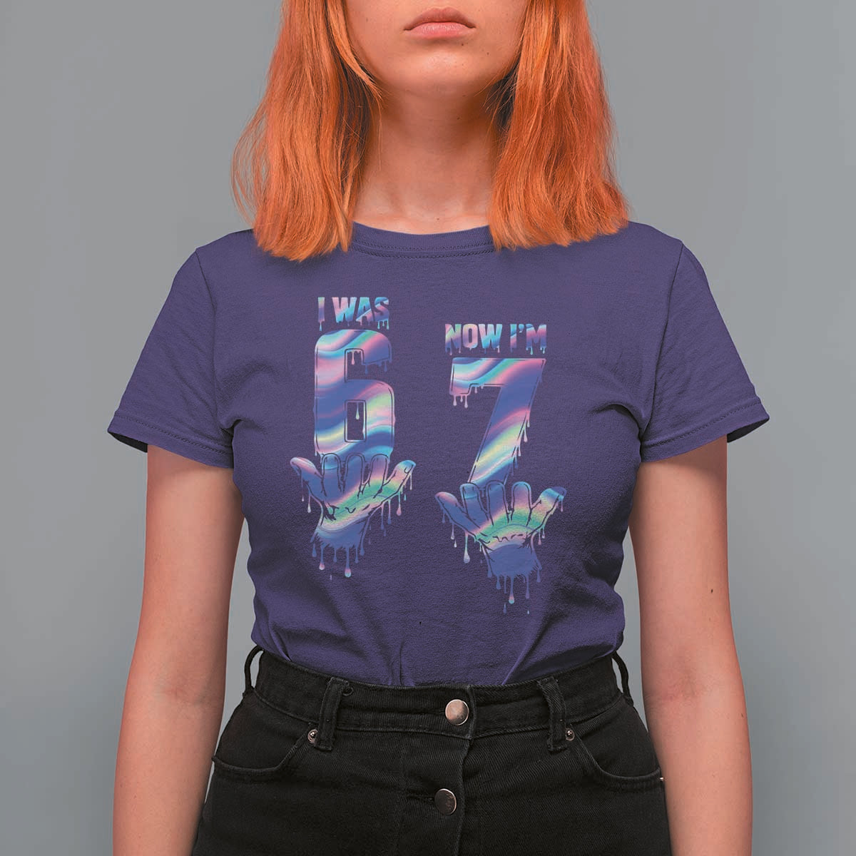 Funny I Was 6 Now I Am 7 T Shirt For Women Iridescent Effect Printed Kids Birthday - Wonder Print Shop