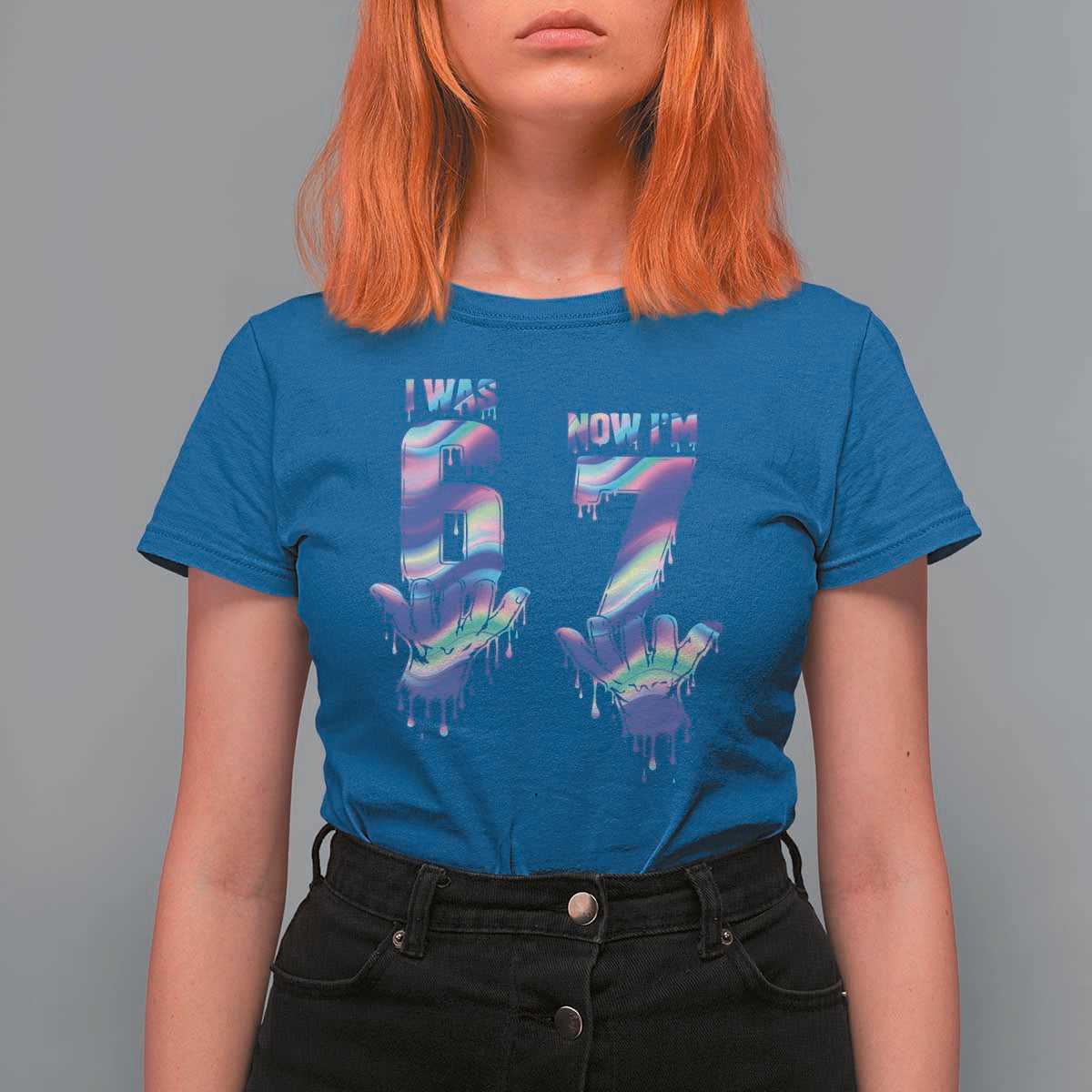 Funny I Was 6 Now I Am 7 T Shirt For Women Iridescent Effect Printed Kids Birthday - Wonder Print Shop
