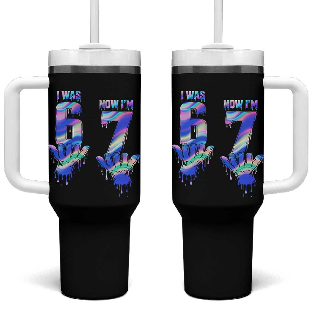 Funny I Was 6 Now I Am 7 Tumbler With Handle Iridescent Effect Printed Kids Birthday - Wonder Print Shop
