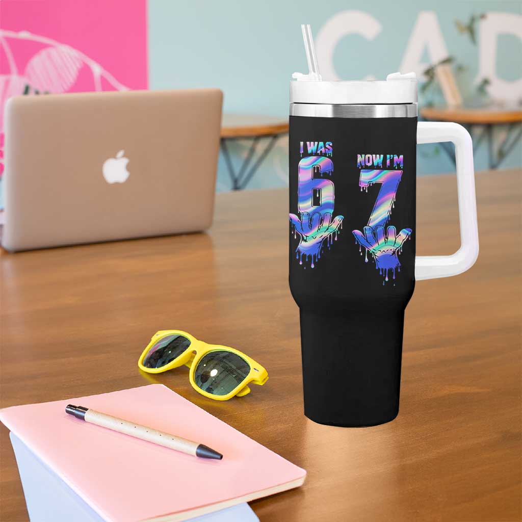 Funny I Was 6 Now I Am 7 Tumbler With Handle Iridescent Effect Printed Kids Birthday - Wonder Print Shop