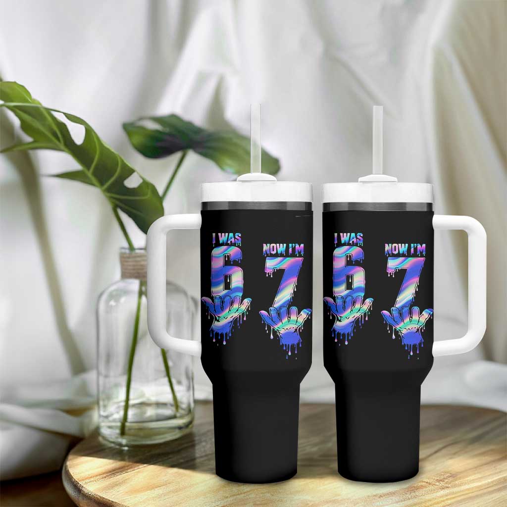 Funny I Was 6 Now I Am 7 Tumbler With Handle Iridescent Effect Printed Kids Birthday - Wonder Print Shop