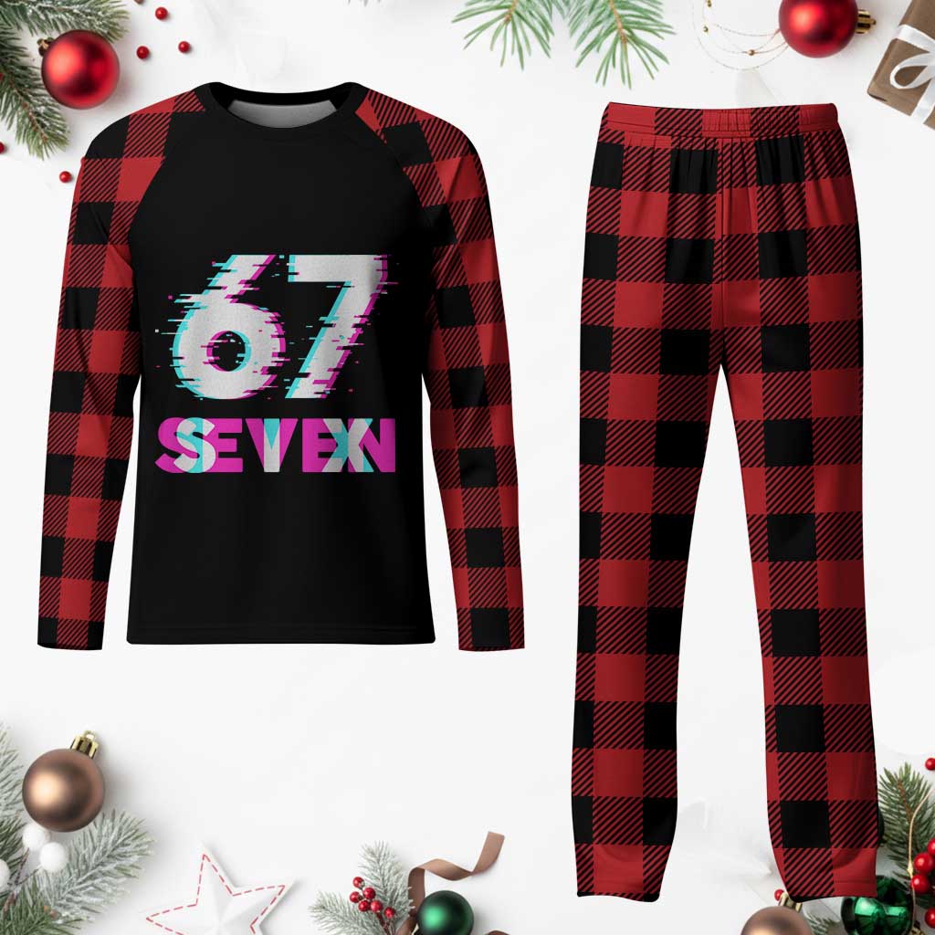 Glitch Optical Illusion Six Seven Meme Plaid Pajama Set Gen Alpha Slang Gift - Wonder Print Shop