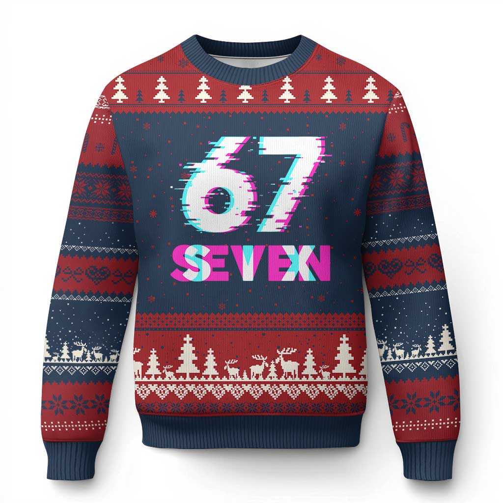 Glitch Optical Illusion Six Seven Meme Ugly Christmas Sweater Gen Alpha Slang Gift - Wonder Print Shop