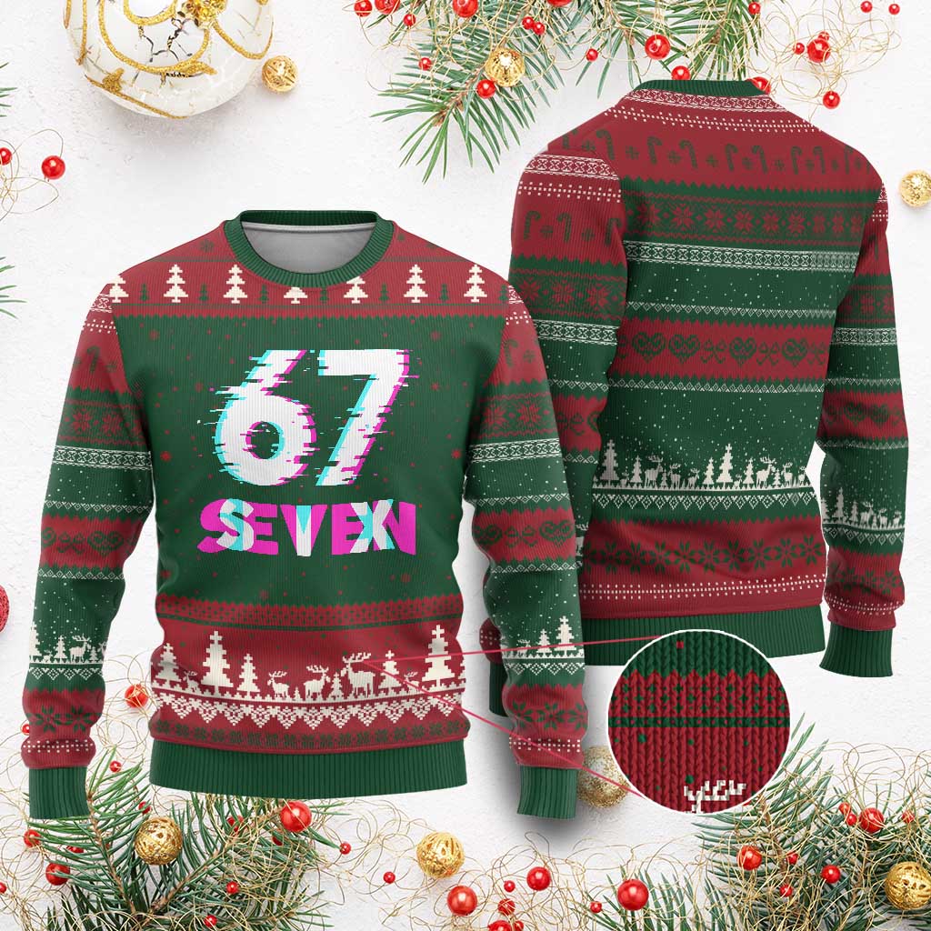 Glitch Optical Illusion Six Seven Meme Ugly Christmas Sweater Gen Alpha Slang Gift - Wonder Print Shop