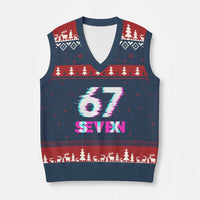 Glitch Optical Illusion Six Seven Meme V-Neck Knit Sweater Vest Gen Alpha Slang Gift - Wonder Print Shop