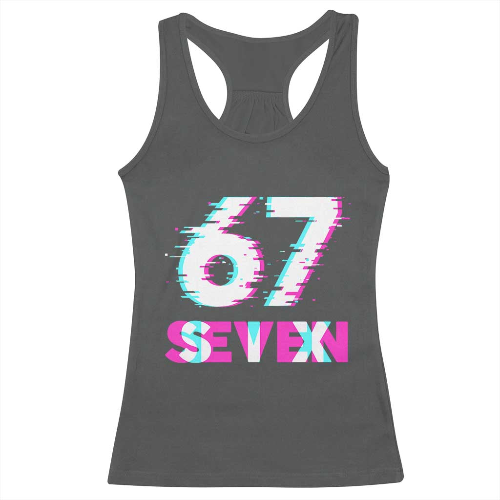 Glitch Optical Illusion Six Seven Meme Racerback Tank Top Gen Alpha Slang Gift - Wonder Print Shop