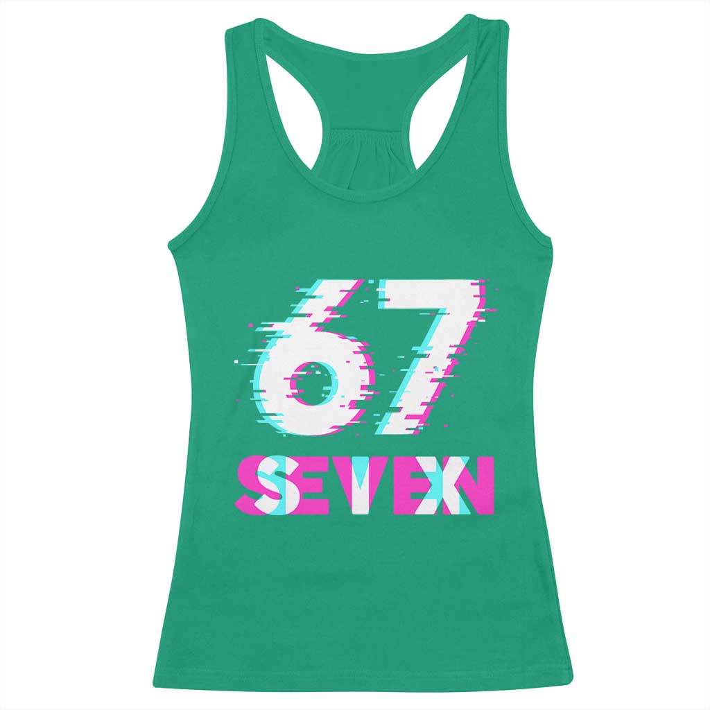 Glitch Optical Illusion Six Seven Meme Racerback Tank Top Gen Alpha Slang Gift - Wonder Print Shop