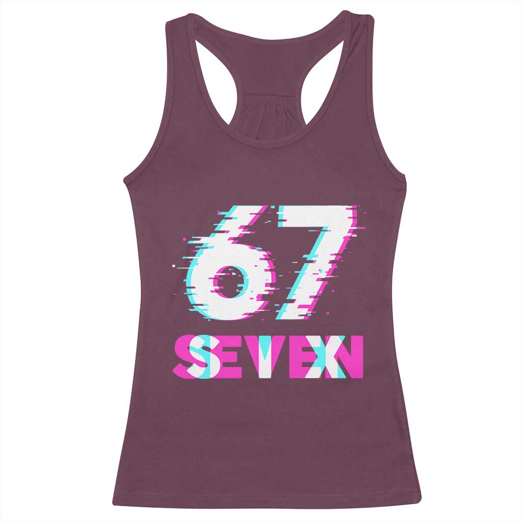 Glitch Optical Illusion Six Seven Meme Racerback Tank Top Gen Alpha Slang Gift - Wonder Print Shop