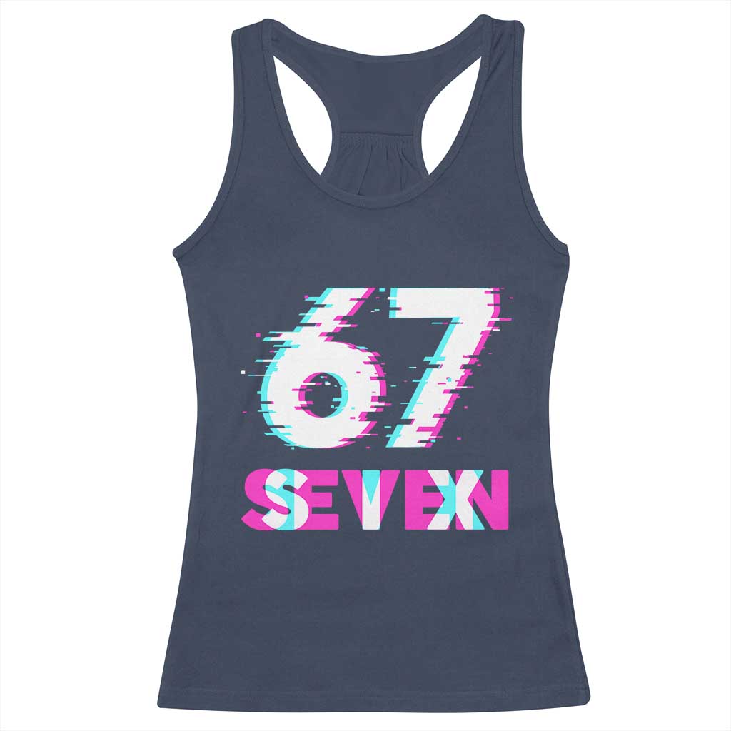 Glitch Optical Illusion Six Seven Meme Racerback Tank Top Gen Alpha Slang Gift - Wonder Print Shop