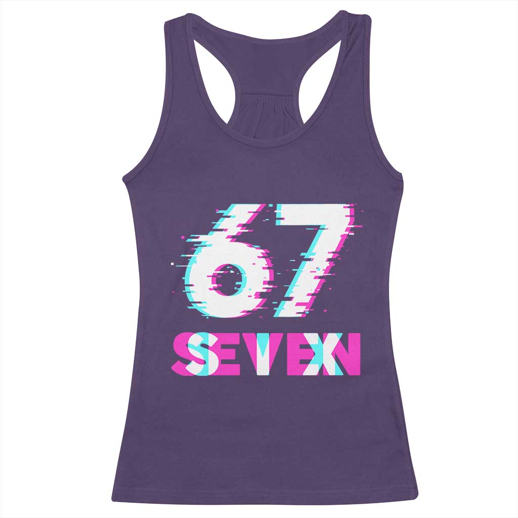 Glitch Optical Illusion Six Seven Meme Racerback Tank Top Gen Alpha Slang Gift - Wonder Print Shop