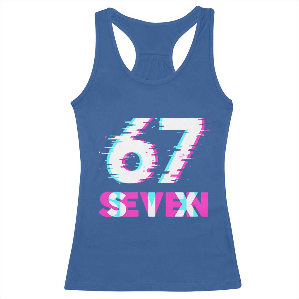 Glitch Optical Illusion Six Seven Meme Racerback Tank Top Gen Alpha Slang Gift - Wonder Print Shop
