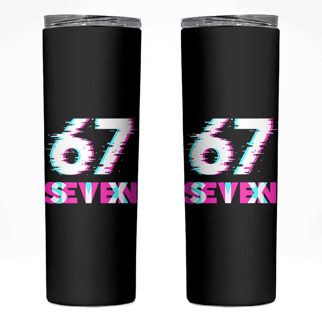 Glitch Optical Illusion Six Seven Meme Skinny Tumbler Gen Alpha Slang Gift - Wonder Print Shop