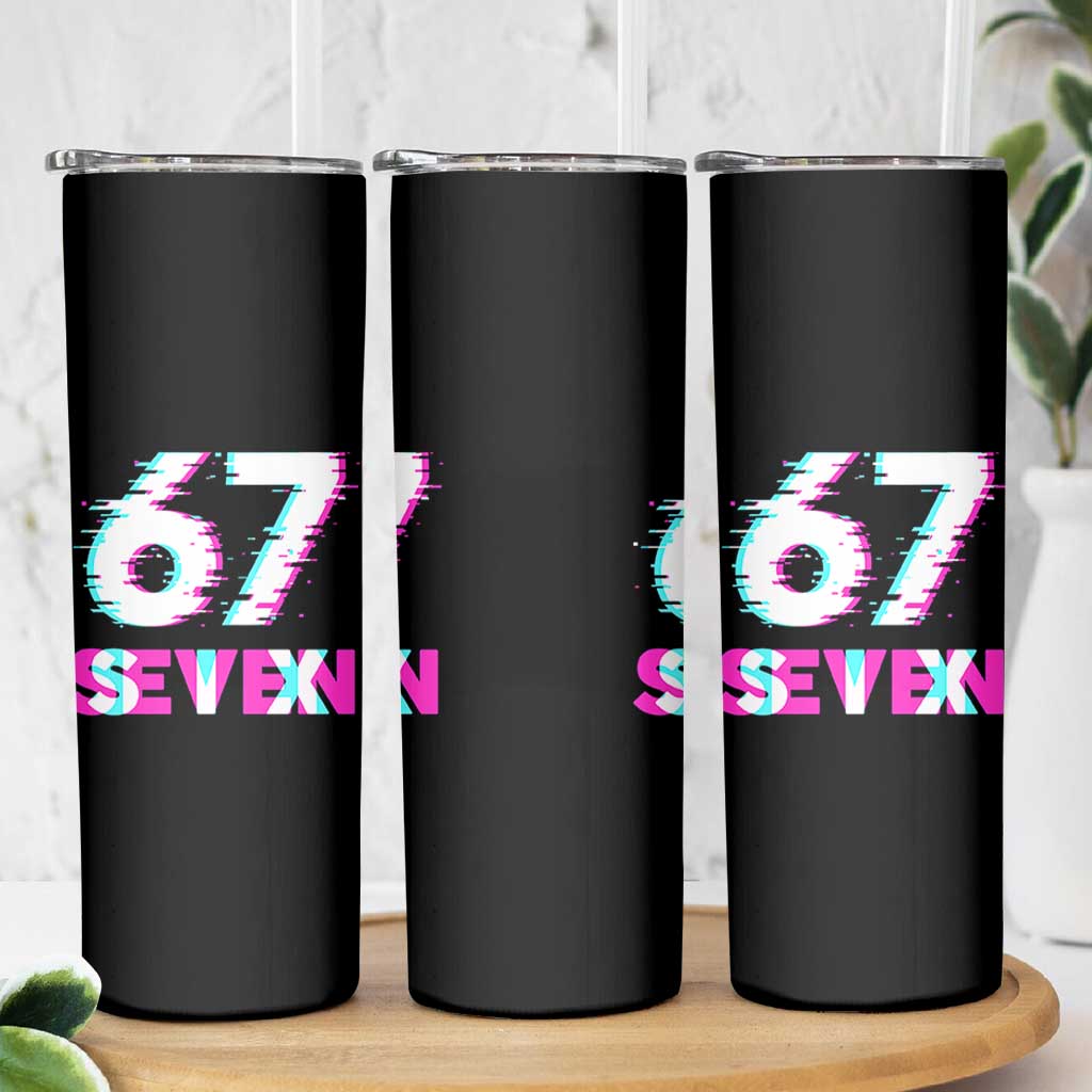 Glitch Optical Illusion Six Seven Meme Skinny Tumbler Gen Alpha Slang Gift - Wonder Print Shop