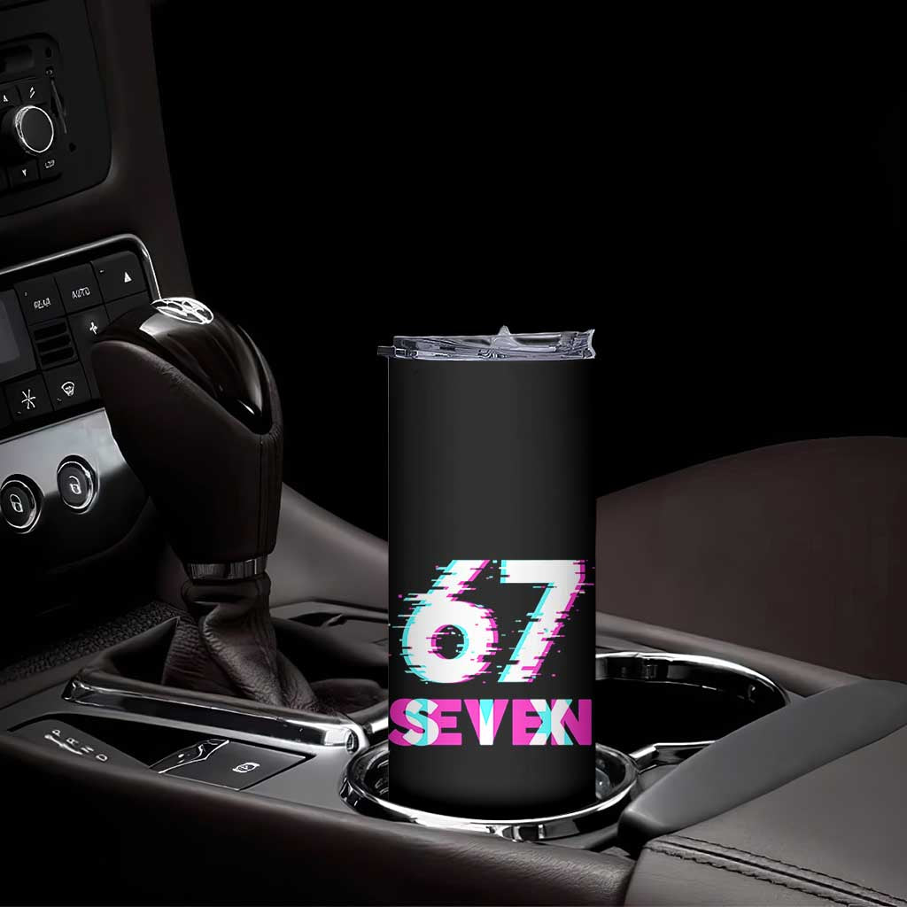 Glitch Optical Illusion Six Seven Meme Skinny Tumbler Gen Alpha Slang Gift - Wonder Print Shop