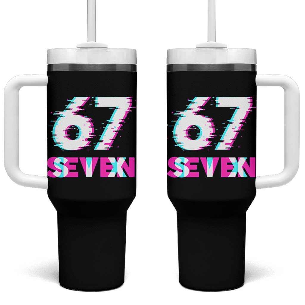 Glitch Optical Illusion Six Seven Meme Tumbler With Handle Gen Alpha Slang Gift - Wonder Print Shop