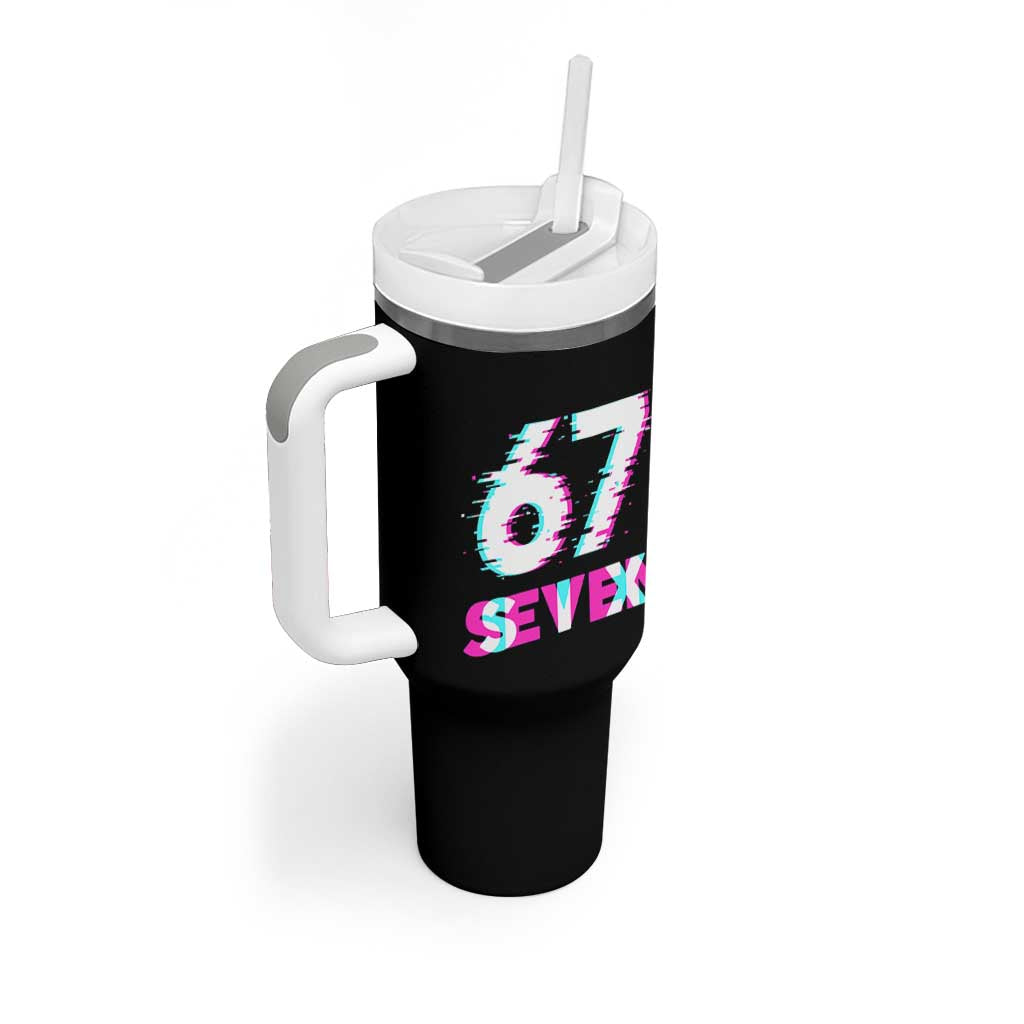 Glitch Optical Illusion Six Seven Meme Tumbler With Handle Gen Alpha Slang Gift - Wonder Print Shop