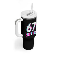 Glitch Optical Illusion Six Seven Meme Tumbler With Handle Gen Alpha Slang Gift - Wonder Print Shop