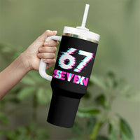 Glitch Optical Illusion Six Seven Meme Tumbler With Handle Gen Alpha Slang Gift - Wonder Print Shop