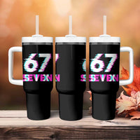 Glitch Optical Illusion Six Seven Meme Tumbler With Handle Gen Alpha Slang Gift - Wonder Print Shop
