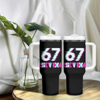 Glitch Optical Illusion Six Seven Meme Tumbler With Handle Gen Alpha Slang Gift - Wonder Print Shop
