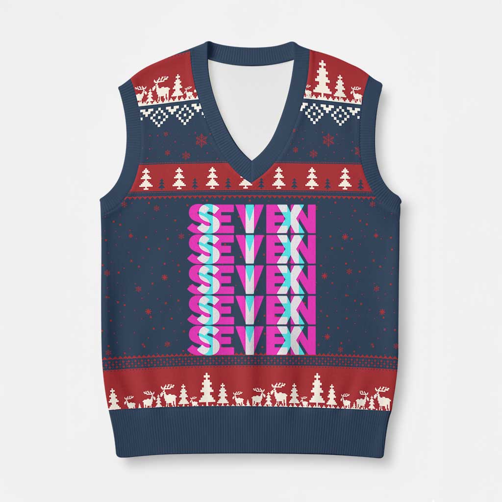 Six Seven Glitch Optical Illusion Meme V-Neck Knit Sweater Vest Funny Gen Z Alpha Gift - Wonder Print Shop
