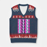 Six Seven Glitch Optical Illusion Meme V-Neck Knit Sweater Vest Funny Gen Z Alpha Gift - Wonder Print Shop