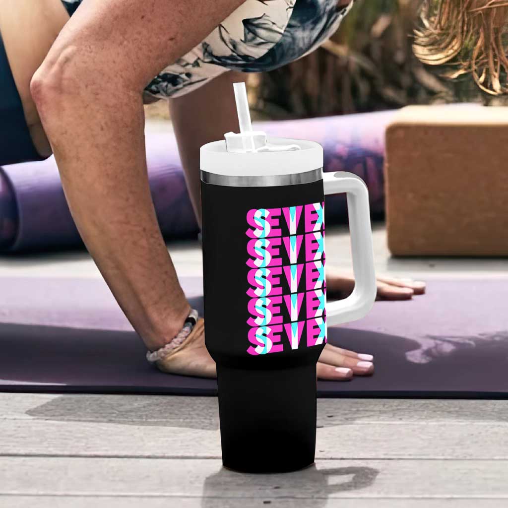 Six Seven Glitch Optical Illusion Meme Tumbler With Handle Funny Gen Z Alpha Gift - Wonder Print Shop
