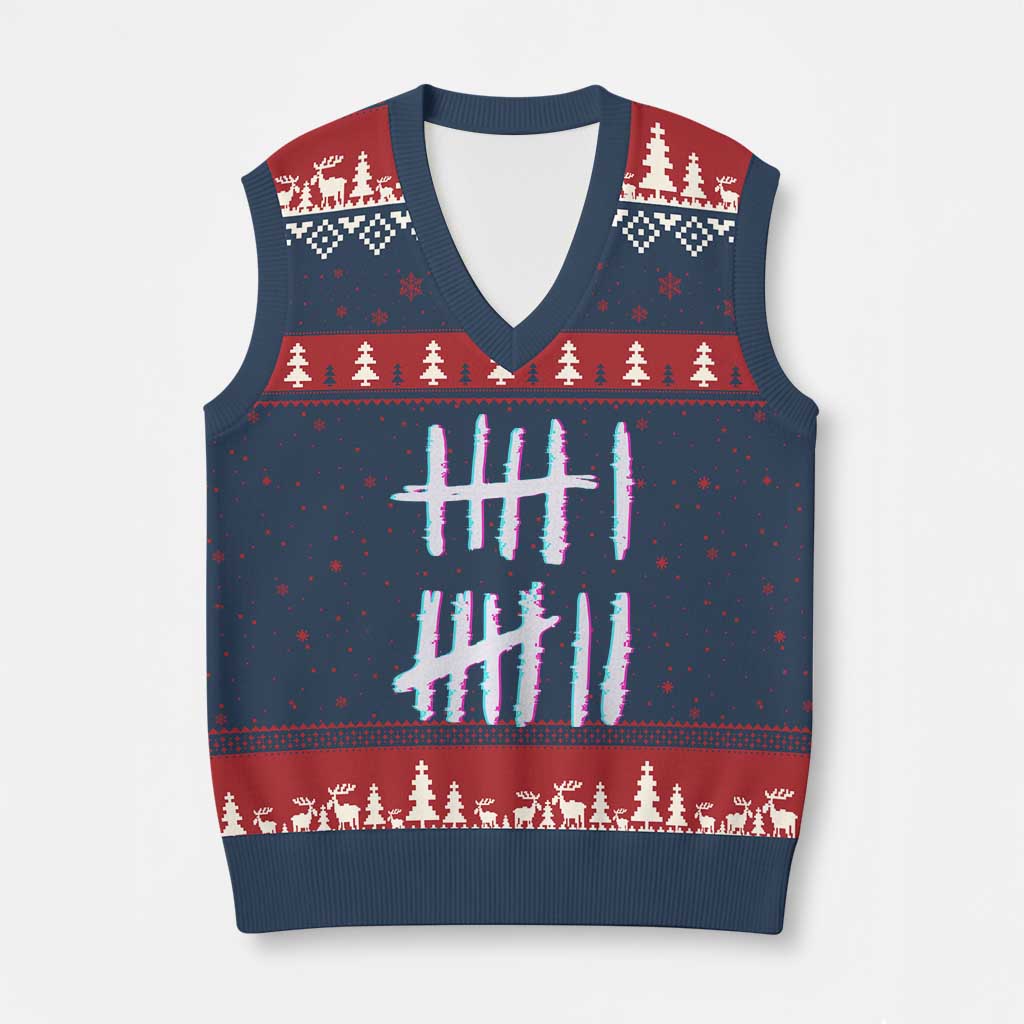 Tally Marks Six Seven Meme V-Neck Knit Sweater Vest Glitch Optical Illusion - Wonder Print Shop