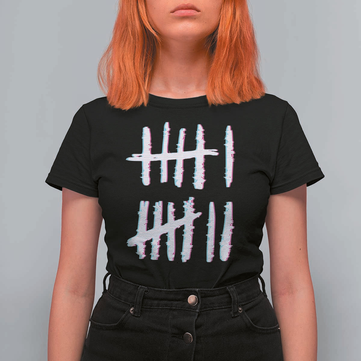 Tally Marks Six Seven Meme T Shirt For Women Glitch Optical Illusion - Wonder Print Shop