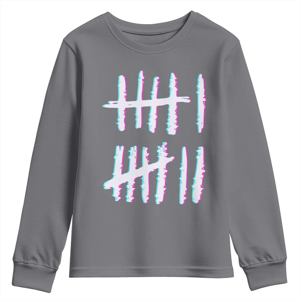 Tally Marks Six Seven Meme Youth Sweatshirt Glitch Optical Illusion - Wonder Print Shop