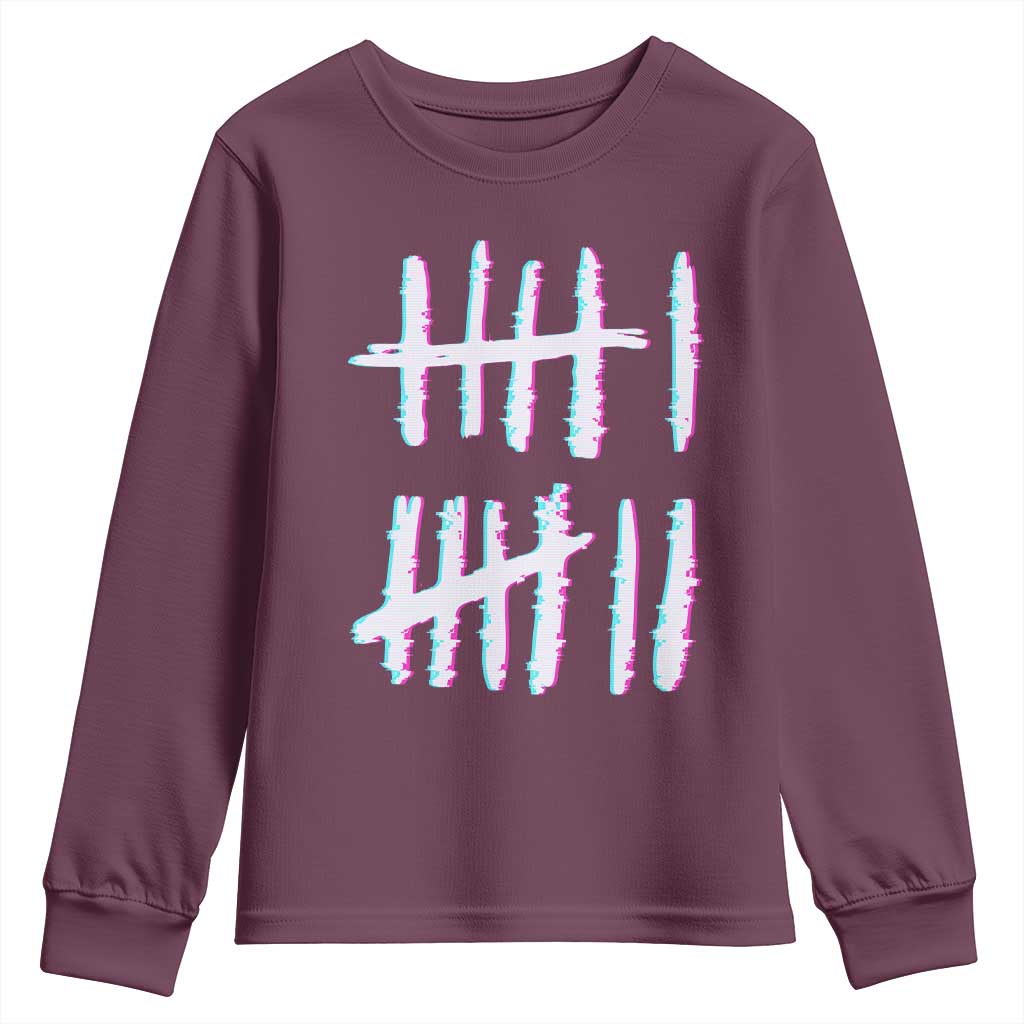 Tally Marks Six Seven Meme Youth Sweatshirt Glitch Optical Illusion - Wonder Print Shop
