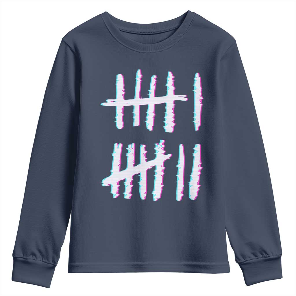Tally Marks Six Seven Meme Youth Sweatshirt Glitch Optical Illusion - Wonder Print Shop