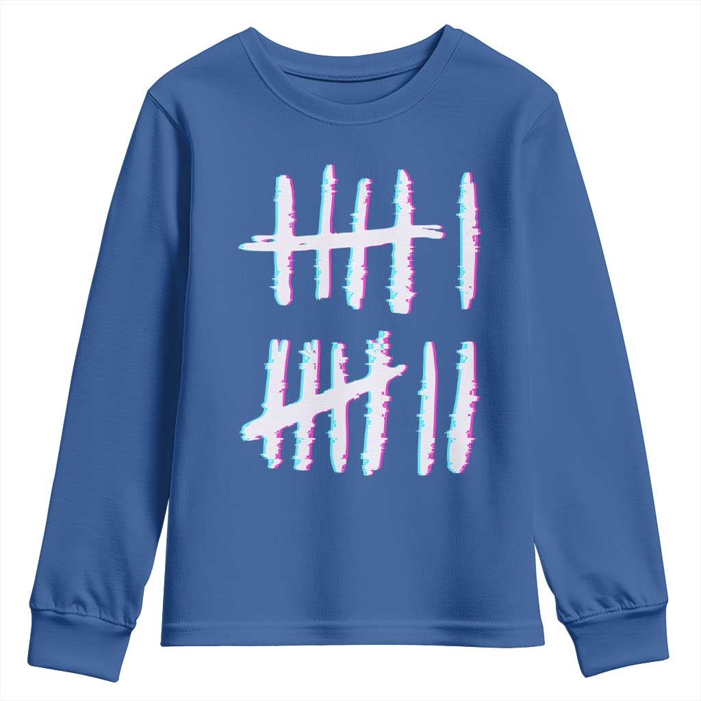 Tally Marks Six Seven Meme Youth Sweatshirt Glitch Optical Illusion - Wonder Print Shop