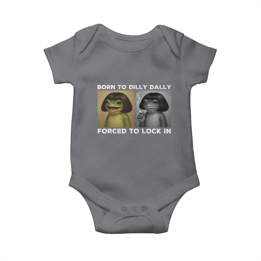 Funny Frog Bob Haircut Baby Onesie Born To Dilly Dally Forced To Lock In