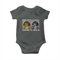 Funny Frog Bob Haircut Baby Onesie Born To Dilly Dally Forced To Lock In