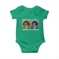 Funny Frog Bob Haircut Baby Onesie Born To Dilly Dally Forced To Lock In