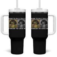 Funny Frog Bob Haircut Tumbler With Handle Born To Dilly Dally Forced To Lock In