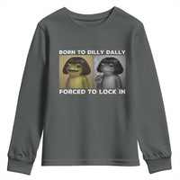 Funny Frog Bob Haircut Youth Sweatshirt Born To Dilly Dally Forced To Lock In