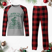 Born To Dilly Dally Forced To Work Plaid Pajama Set Funny Frog Meme