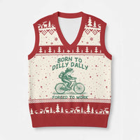 Born To Dilly Dally Forced To Work V-Neck Knit Sweater Vest Funny Frog Meme