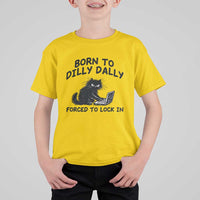 Funny Black Cat T Shirt For Kid Born To Dilly Dally Forced To Lock In