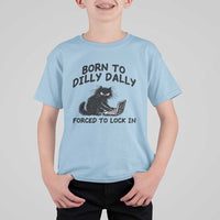 Funny Black Cat T Shirt For Kid Born To Dilly Dally Forced To Lock In