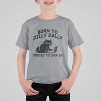 Funny Black Cat T Shirt For Kid Born To Dilly Dally Forced To Lock In