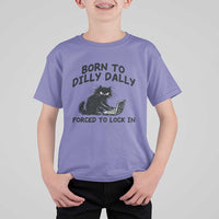 Funny Black Cat T Shirt For Kid Born To Dilly Dally Forced To Lock In