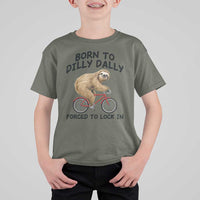Funny Sloth Lover T Shirt For Kid Born To Dilly Dally Forced To Lock In