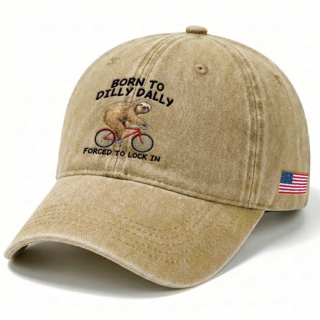 Funny Sloth Lover Washed Cotton Baseball Cap Born To Dilly Dally Forced To Lock In