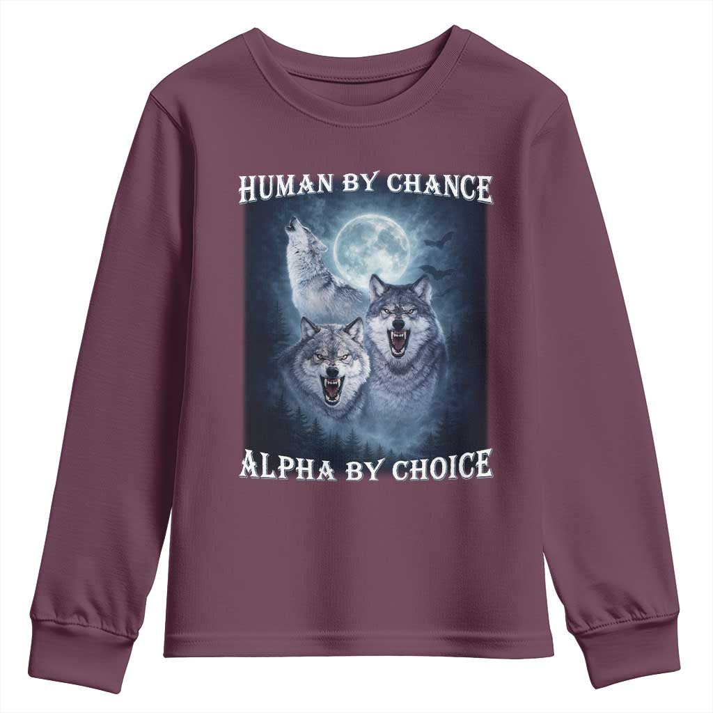 Human By Chance Alpha By Choice Youth Sweatshirt Funny Alpha Wolf Meme